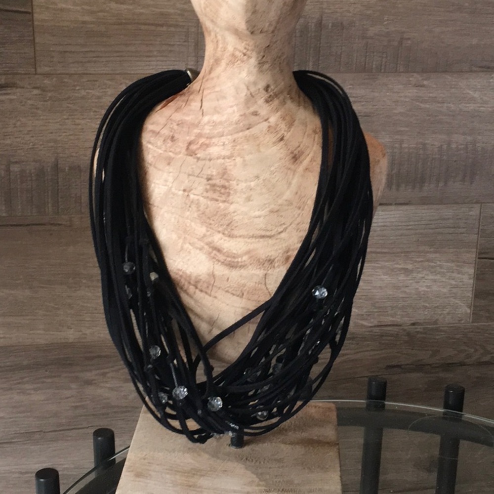 Multi Leather Strap Beaded Necklace